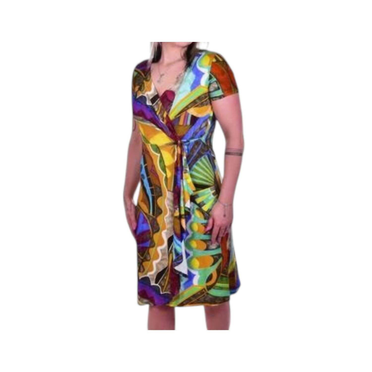 New Vlt's By Valentina's Viscose Wrap Dress In Multicolor